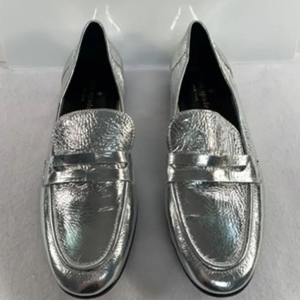KATE SPADE 7 Loafers New York Metallic Silver Genevieve
